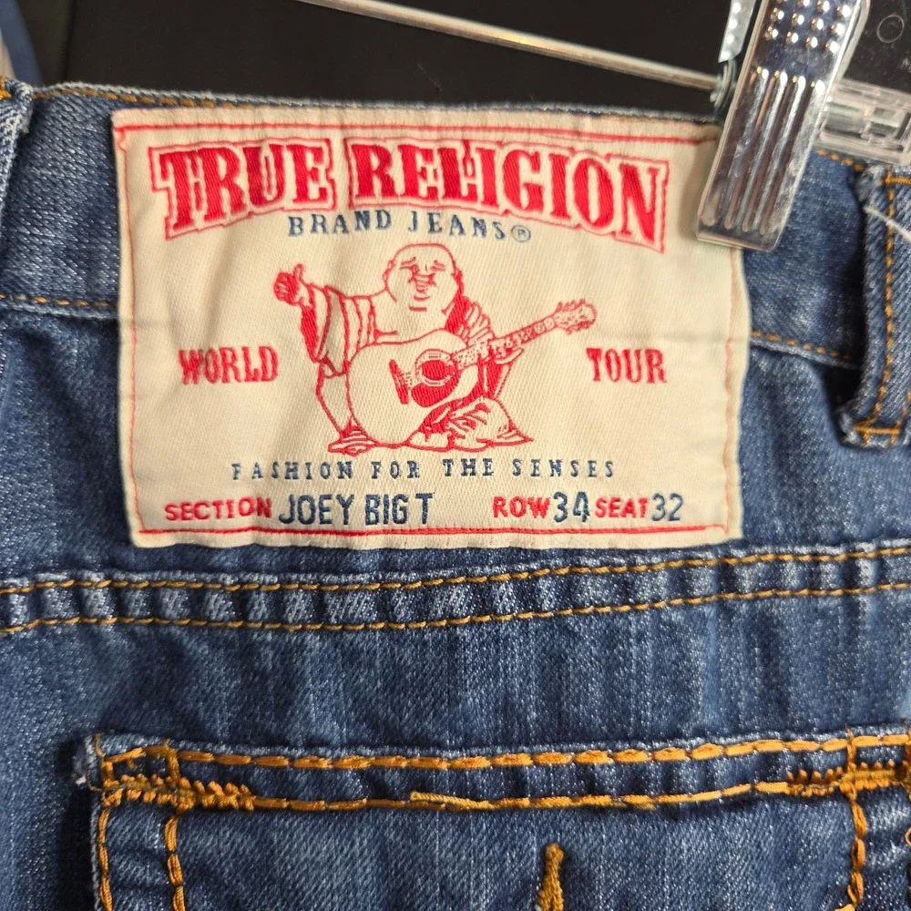 True Religion Joey Big T Mens 34 Straight Leg Jeans Blue Contrast‎ Stitch USA